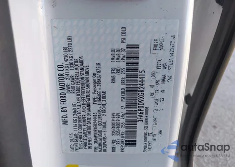 2016 Ford Fusion Titanium from USA, damaged, VIN 3FA6P0D9XGR244415